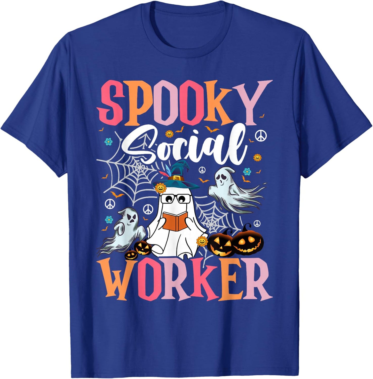 Groovy Retro Ghost Spooky Social Worker Halloween Costume T-Shirt - T-Shirt | Royal