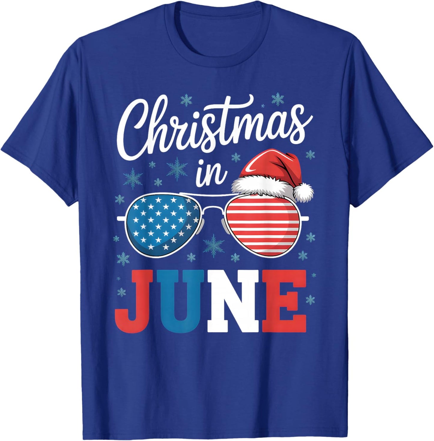 Christmas In June Sunglasses Santa Hat US Flag Vacation T-Shirt - T-Shirt | Royal
