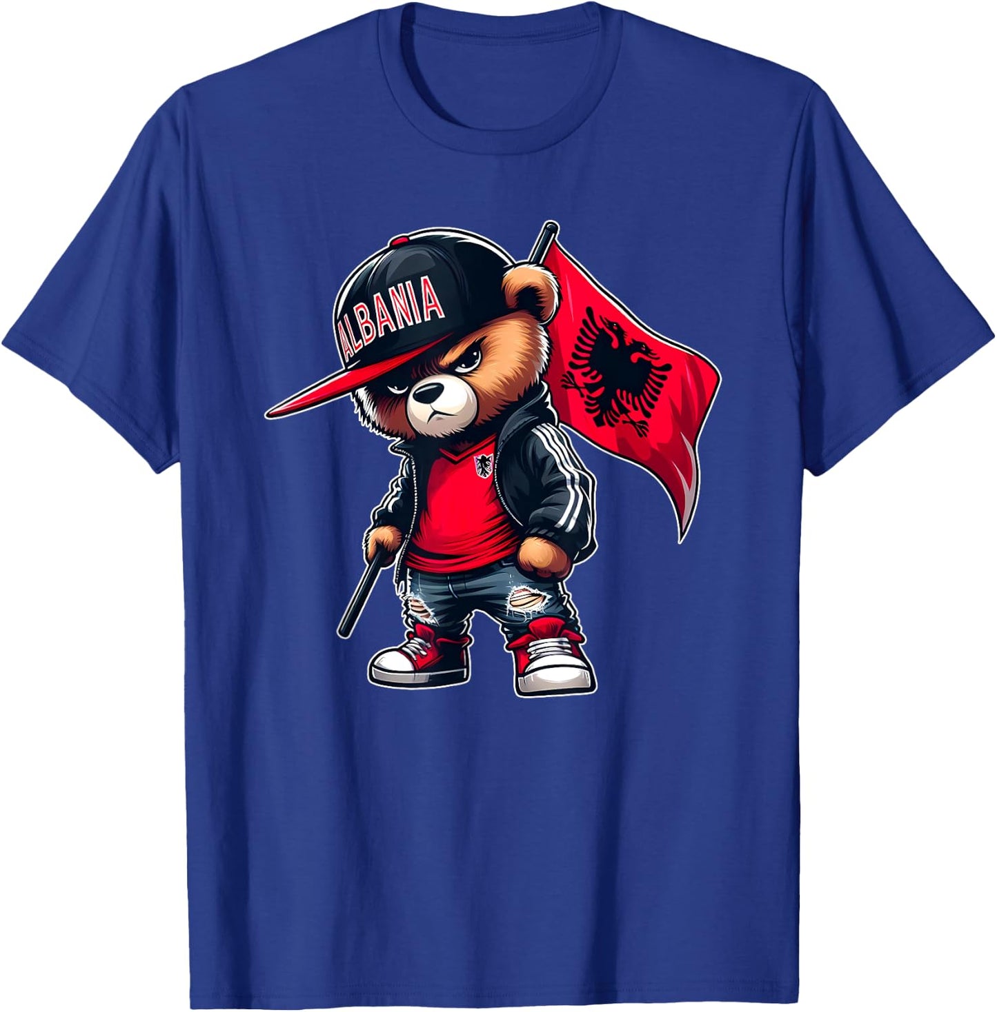 Teddy Bear Albania Flag Albanian Eagle Shqiponja Dykrenare T-Shirt - T-Shirt | Royal