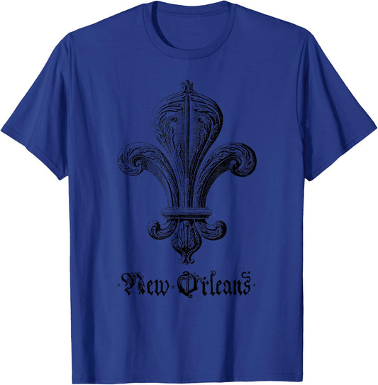 Vintage Fleur De Lis Designs New Orleans Louisiana LA Retro Vintage Illustration Adults Classic Fit Grey Small T-Shirt - T-Shirt | Royal