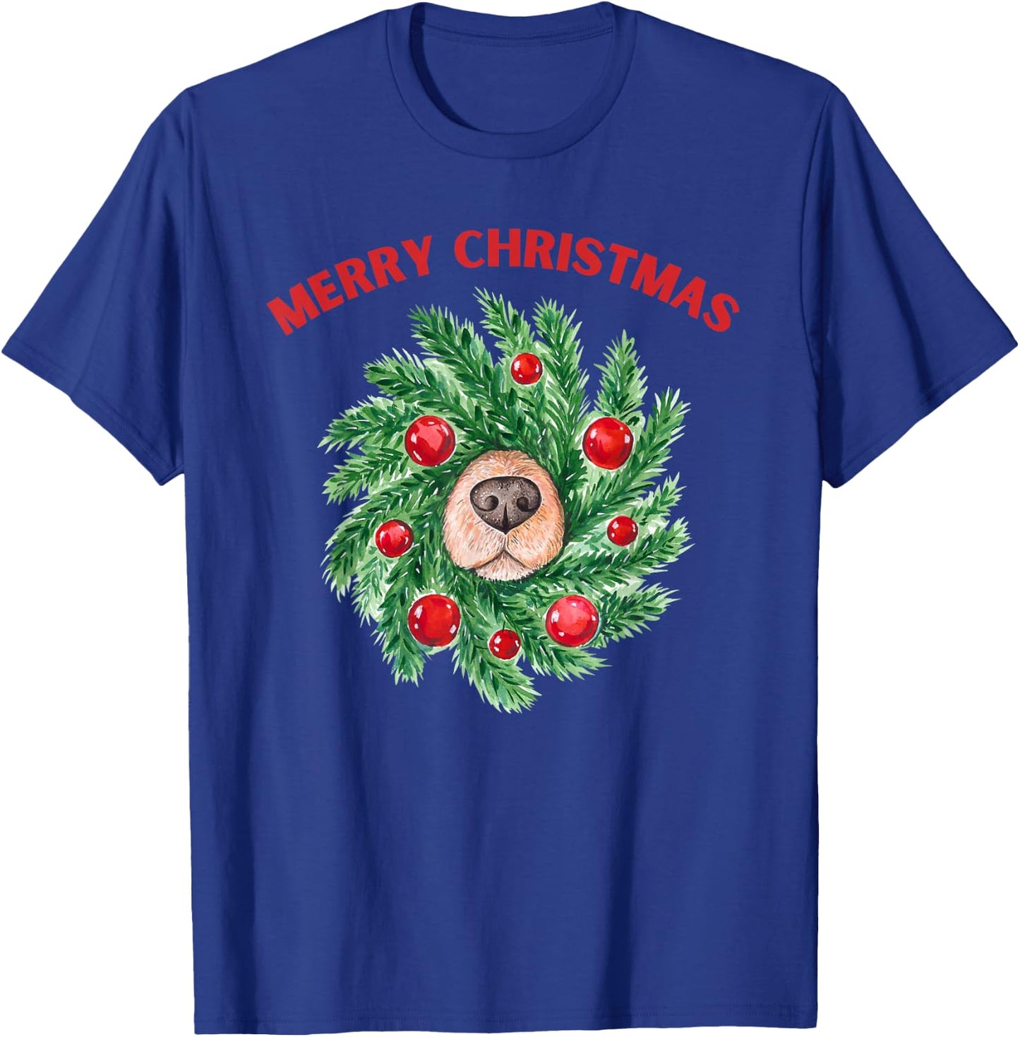 HeadOverHeels For Dogs Comfort Collection & Gear Cute Merry Christmas Wreath Dog Nose T-Shirt - T-Shirt | Royal