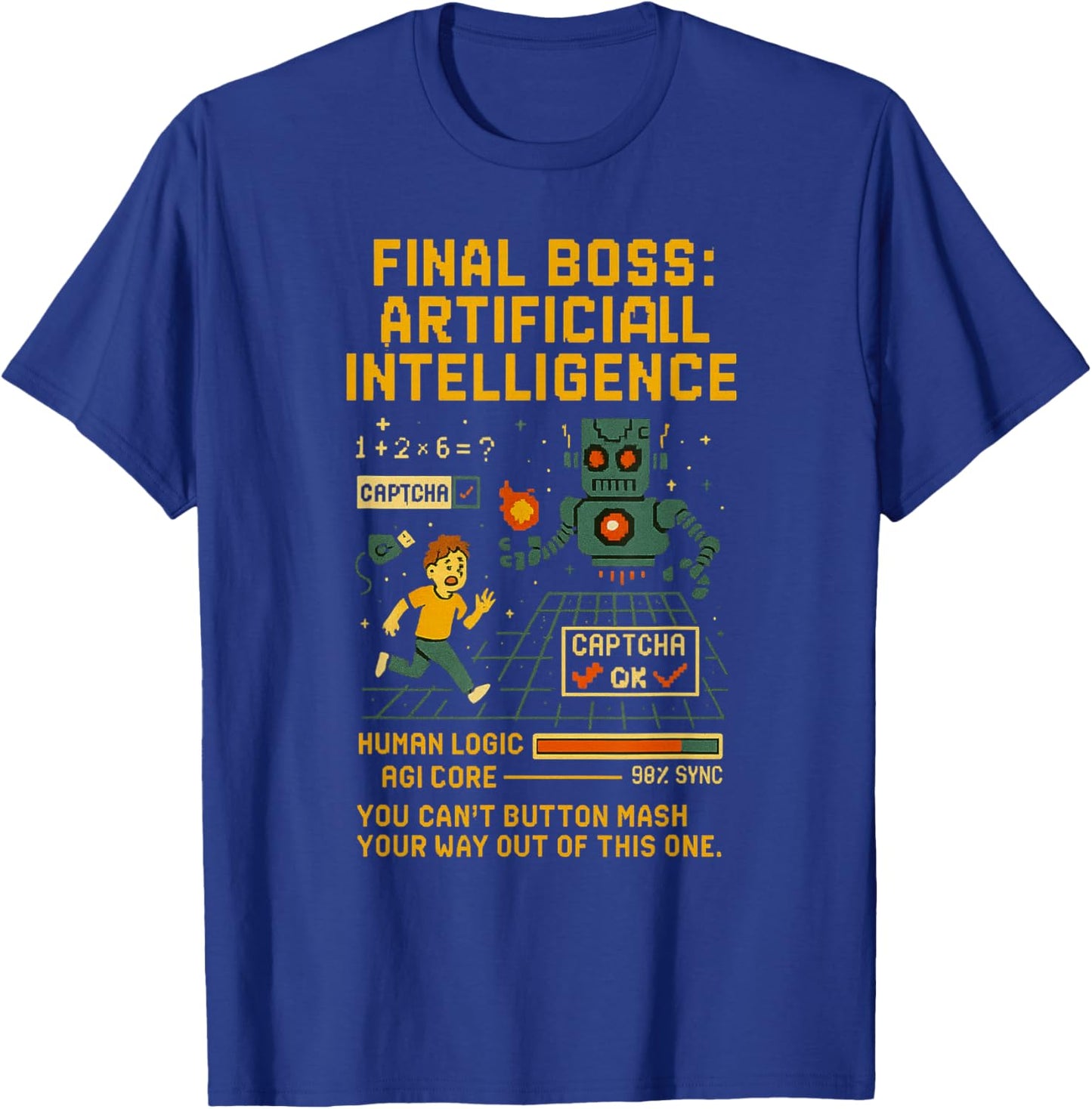 Final Boss: Artificial Intelligence – Captcha Robot Gamer AI T-Shirt - T-Shirt | Royal