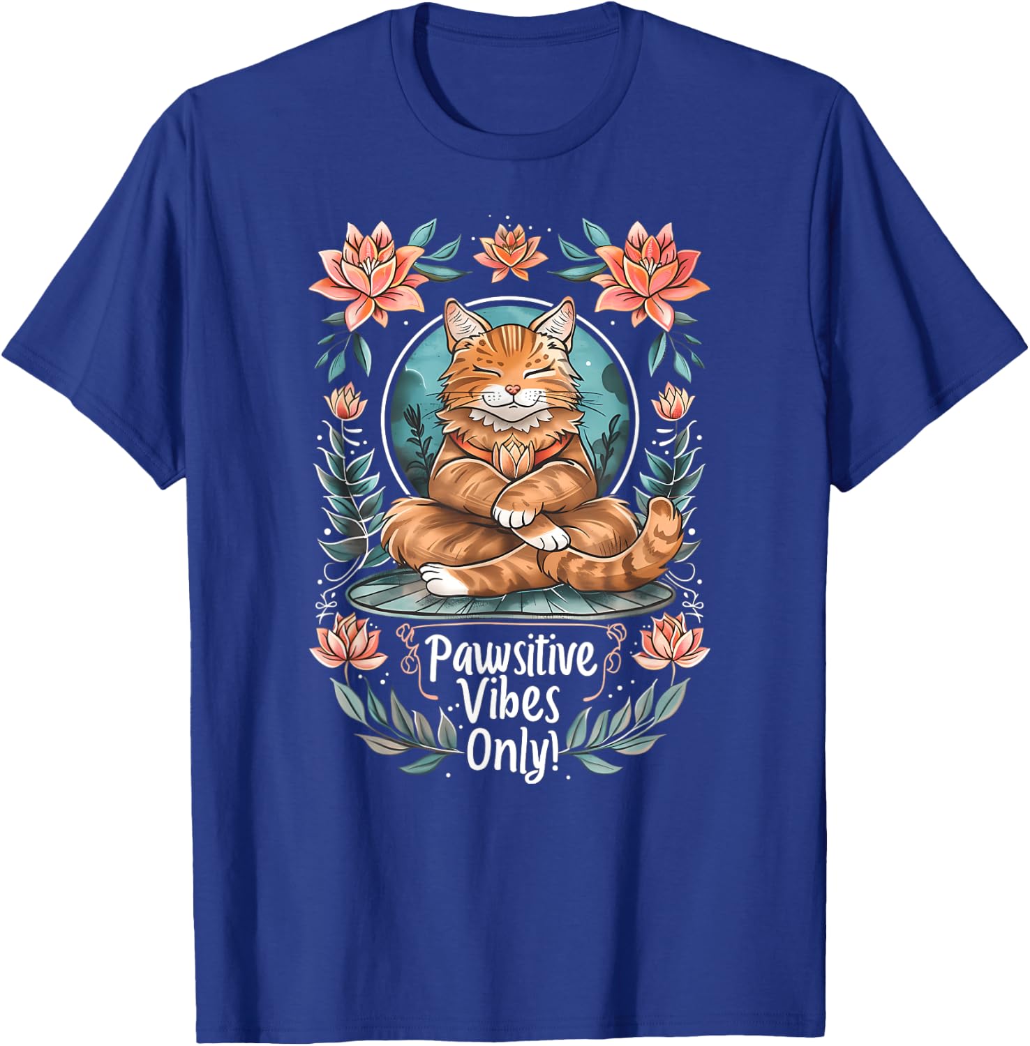 Pawsitive Vibes Only Yoga Poses Kitten Cat Men Women T-Shirt - T-Shirt | Royal