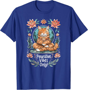 Pawsitive Vibes Only Yoga Poses Kitten Cat Men Women T-Shirt - T-Shirt | Royal