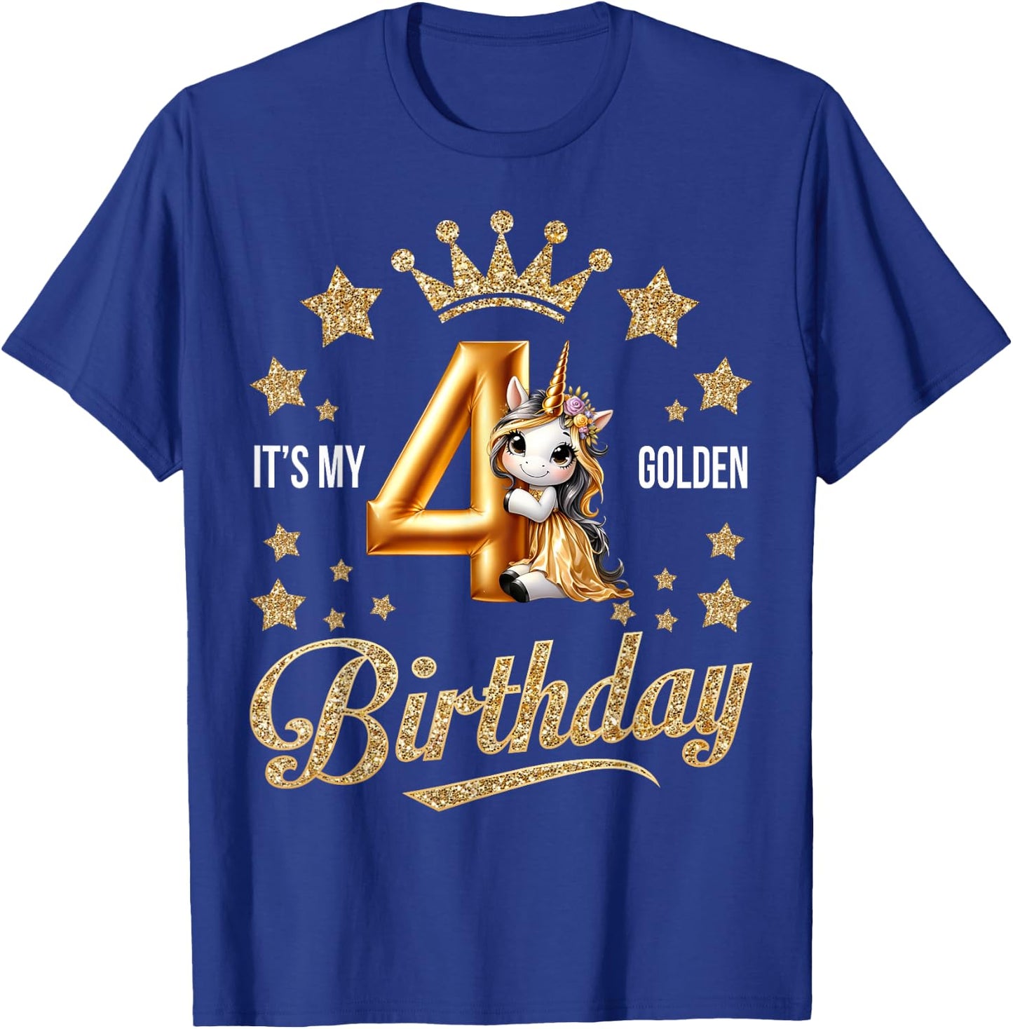 It's My 4th Golden Birthday 4 Year Old Bday Kids Groovy T-Shirt - T-Shirt | Royal
