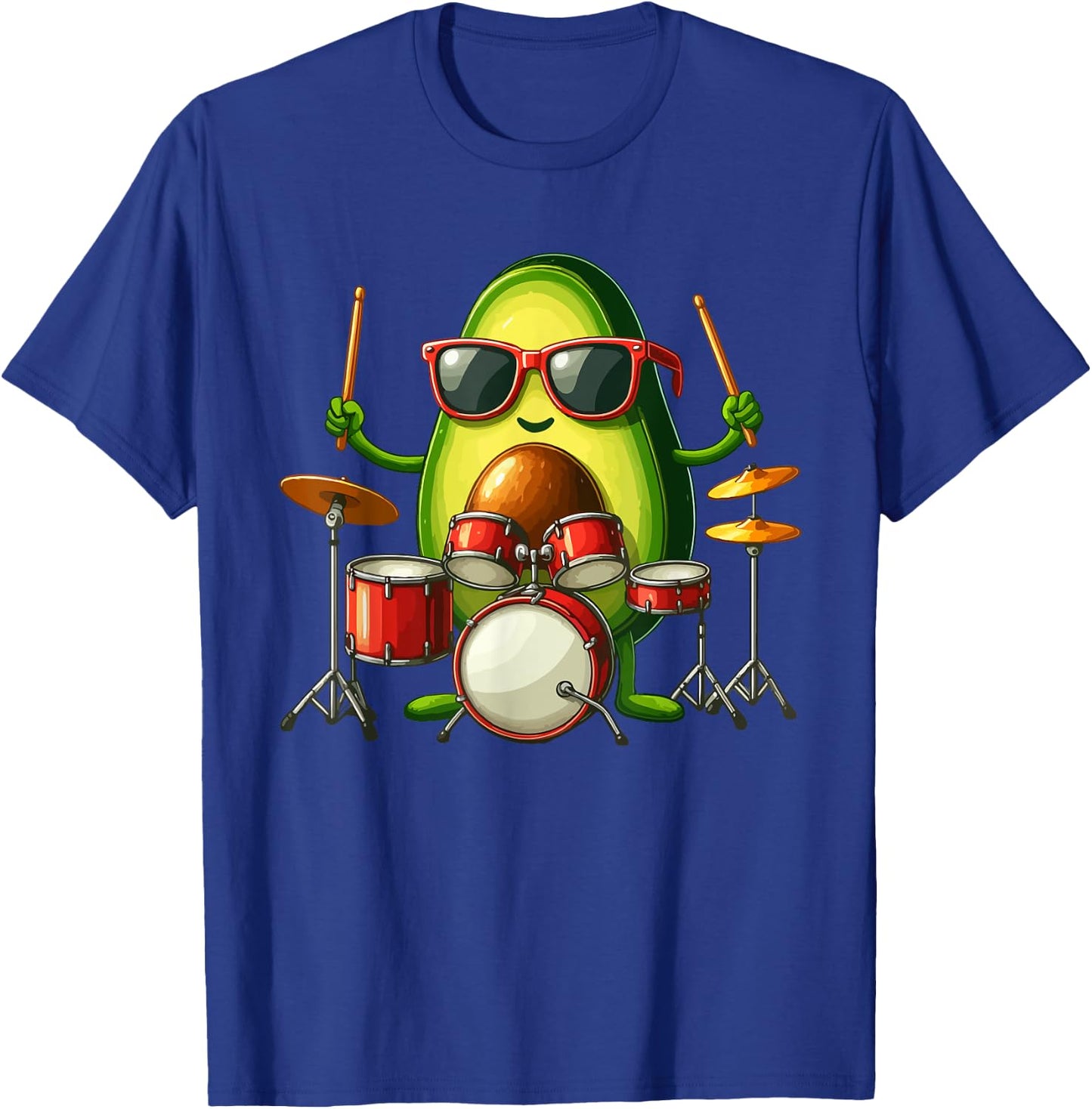 Avocado Sunglasses Playing Drum Funny Fruit Instrument T-Shirt - T-Shirt | Royal