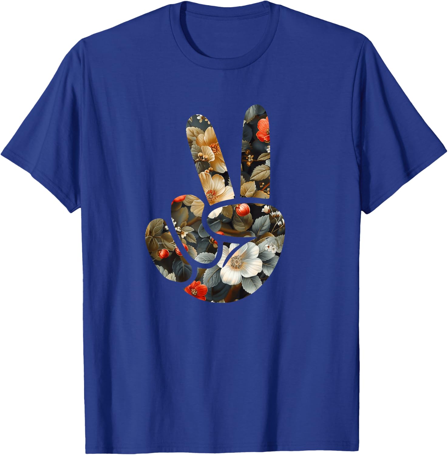 Elegant Silhouette Wildflowers Floral Peace Sign Hand T-Shirt - T-Shirt | Royal