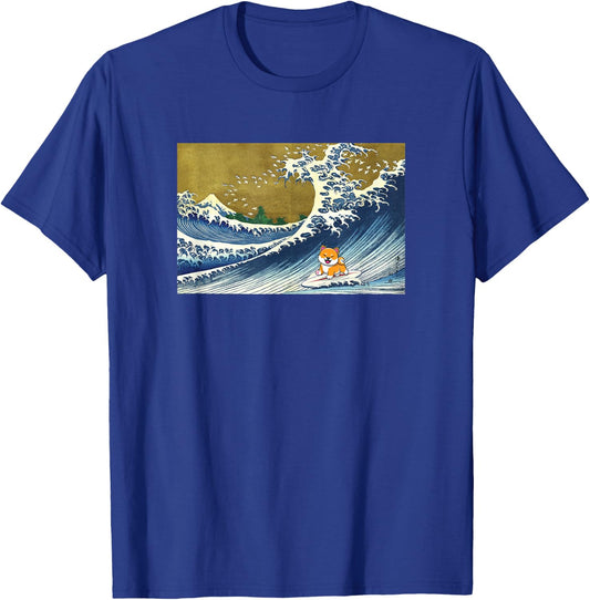 Kids Meme Lover Surfing A Great Wave Kawaii Girls Shiba Inu T-Shirt - T-Shirt | Royal