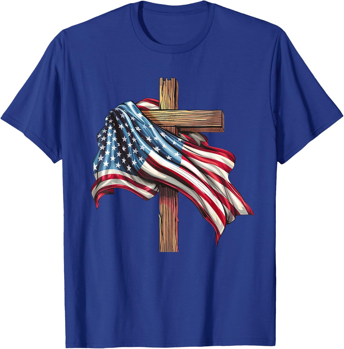 American Flag Cross for Patriotic USA Christians Distressed T-Shirt - T-Shirt | Royal