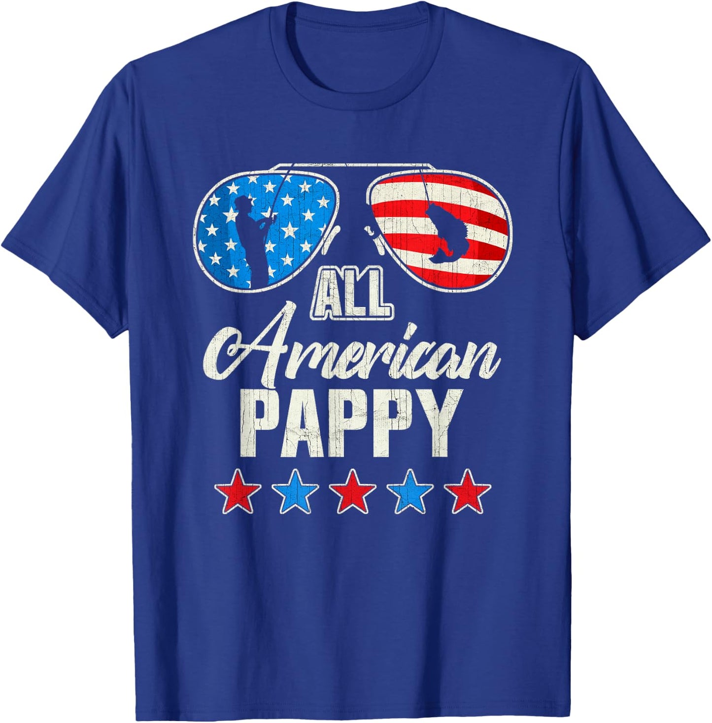 All American Fishing Pappy 4th Of July US Flag Sunglasses T-Shirt - T-Shirt | Royal