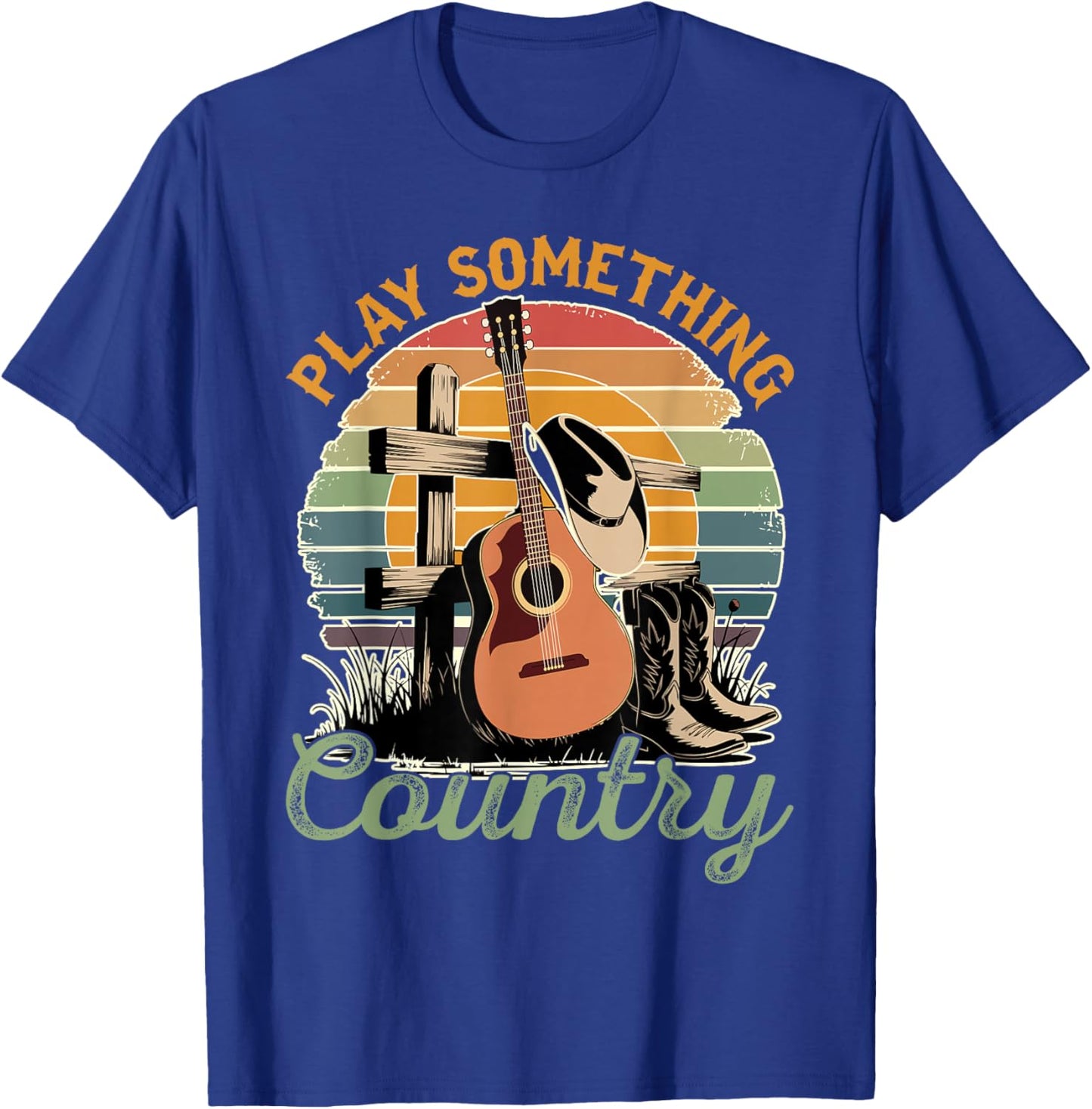 Funny Loves Country Music Country Music Festival Play Something Country -Adults Black Small Modern Classic U-Neck Short Sleeve T-Shirt - T-Shirt | Royal