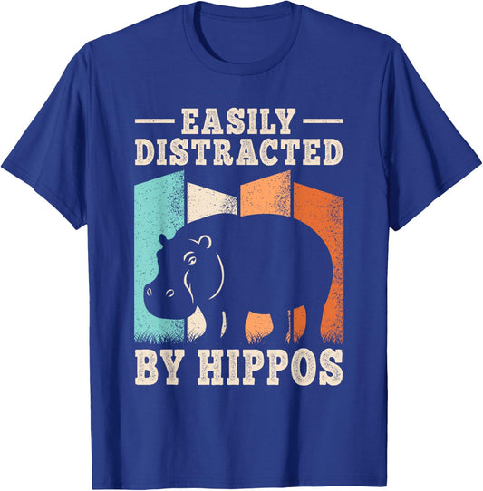 Easily Distracted by Hippos Hippopotamus Men Women Kids T-Shirt - T-Shirt | Royal