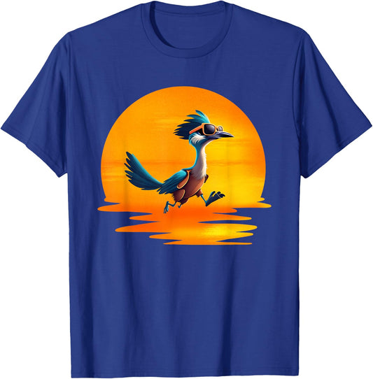 Roadrunner Sunset Fast Bird Running The Roads Sunglasses T-Shirt - T-Shirt | Royal