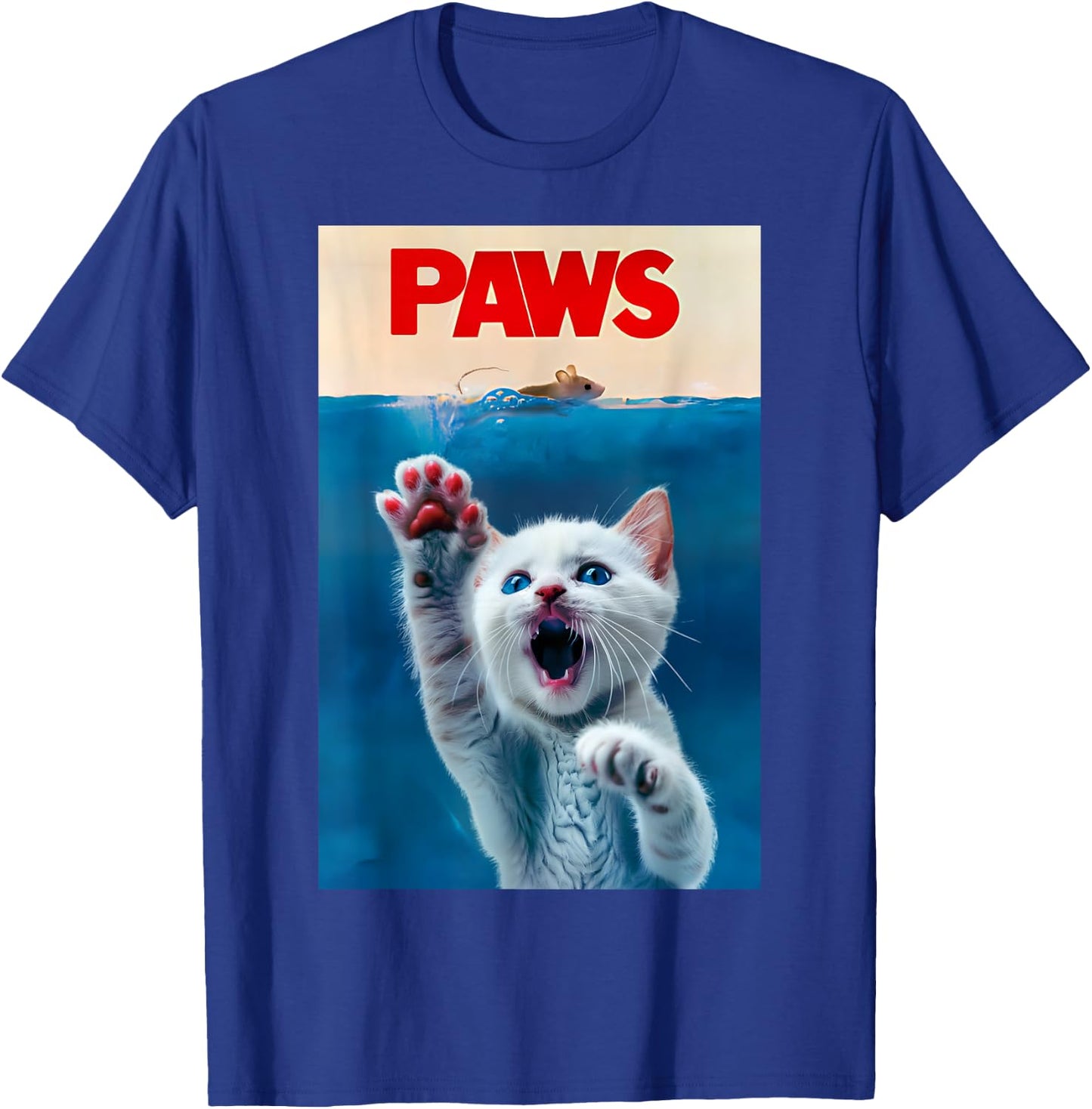 PAWS Funny Cat parody cat Lover Gift Kitten Shark Mouse meow T-Shirt - T-Shirt | Royal