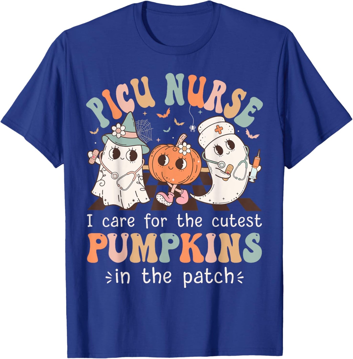 Groovy PICU Nurse Halloween Costume Ghost Peds Nurse T-Shirt - T-Shirt | Royal