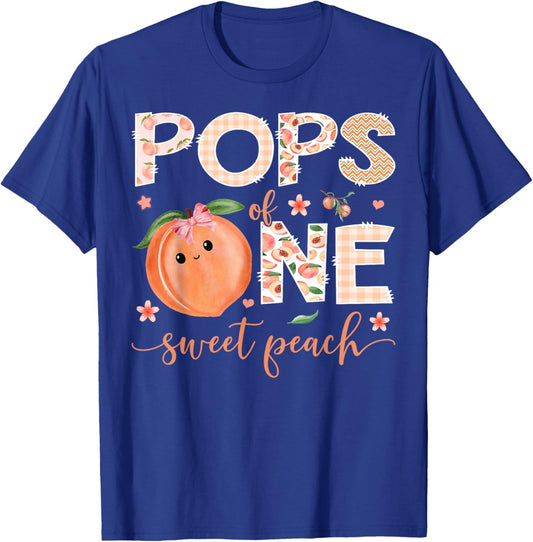 Pops of One Sweet Peach 1st Birthday Girl Party T-Shirt - T-Shirt | Royal