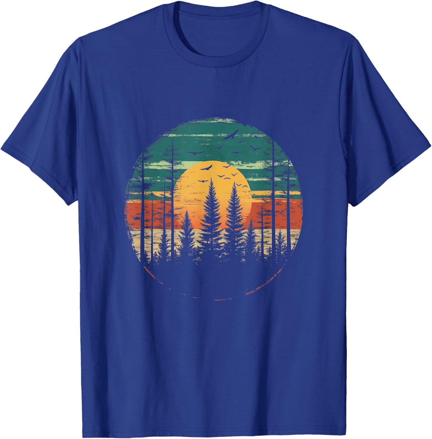 Retro Forest Trees Outdoors Nature Women Men Vintage Graphic T-Shirt - T-Shirt | Royal