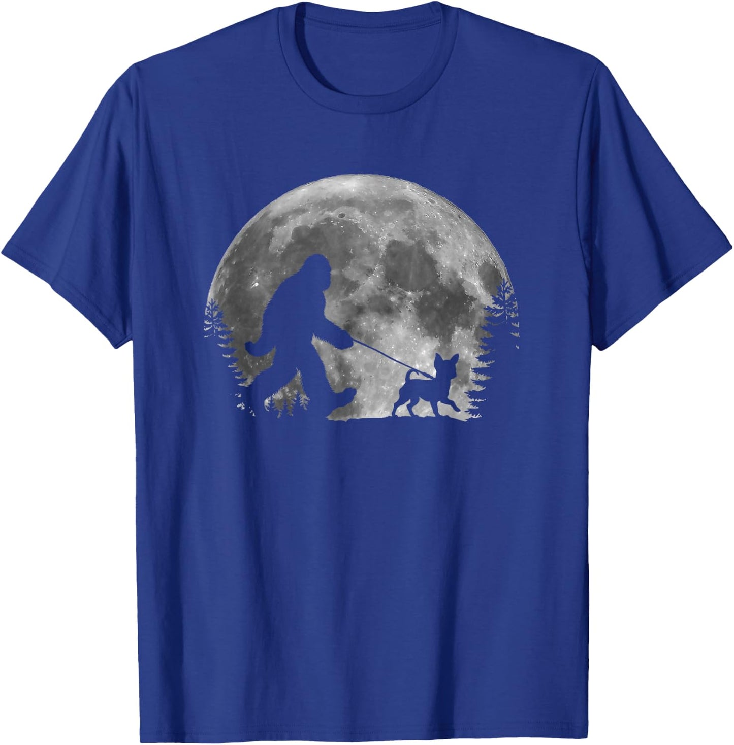 Bigfoot Walking a Dog Funny Chihuahua Lovers Moon Halloween Men Women Kids T-Shirt - T-Shirt | Royal