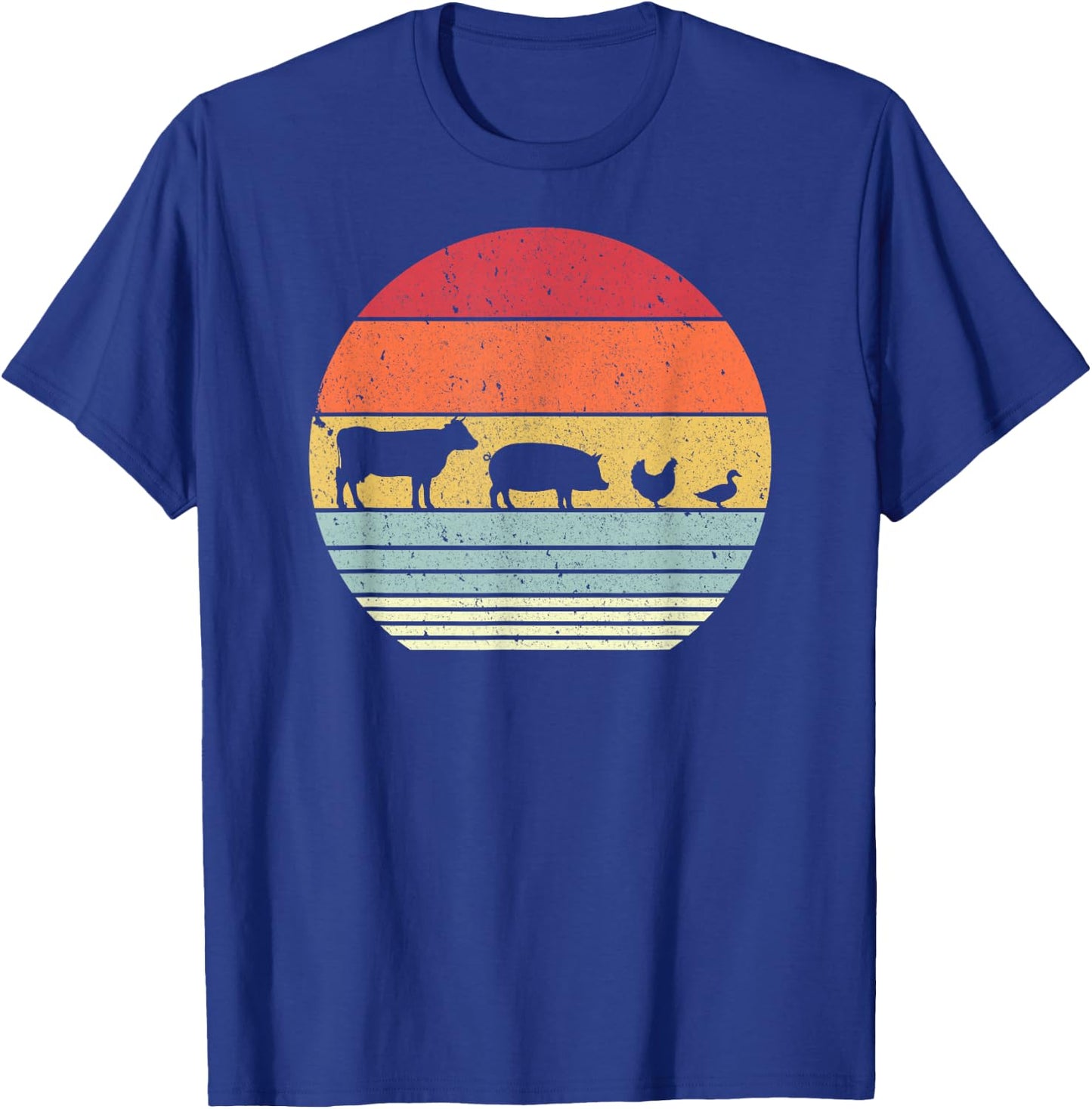 Farm Animals Shirt. Retro Cow, Pig, Chicken & Duck T-Shirt - T-Shirt | Royal