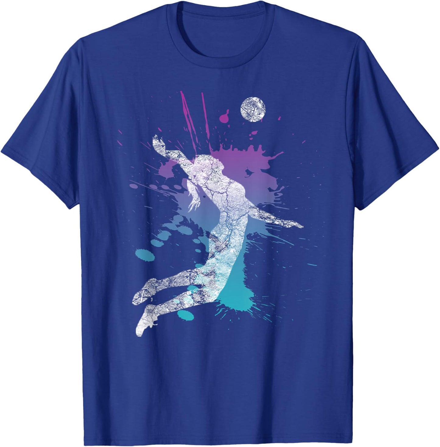 Girls Volleyball Poison Pink & Blue Server Teen Distressed T-Shirt - T-Shirt | Royal