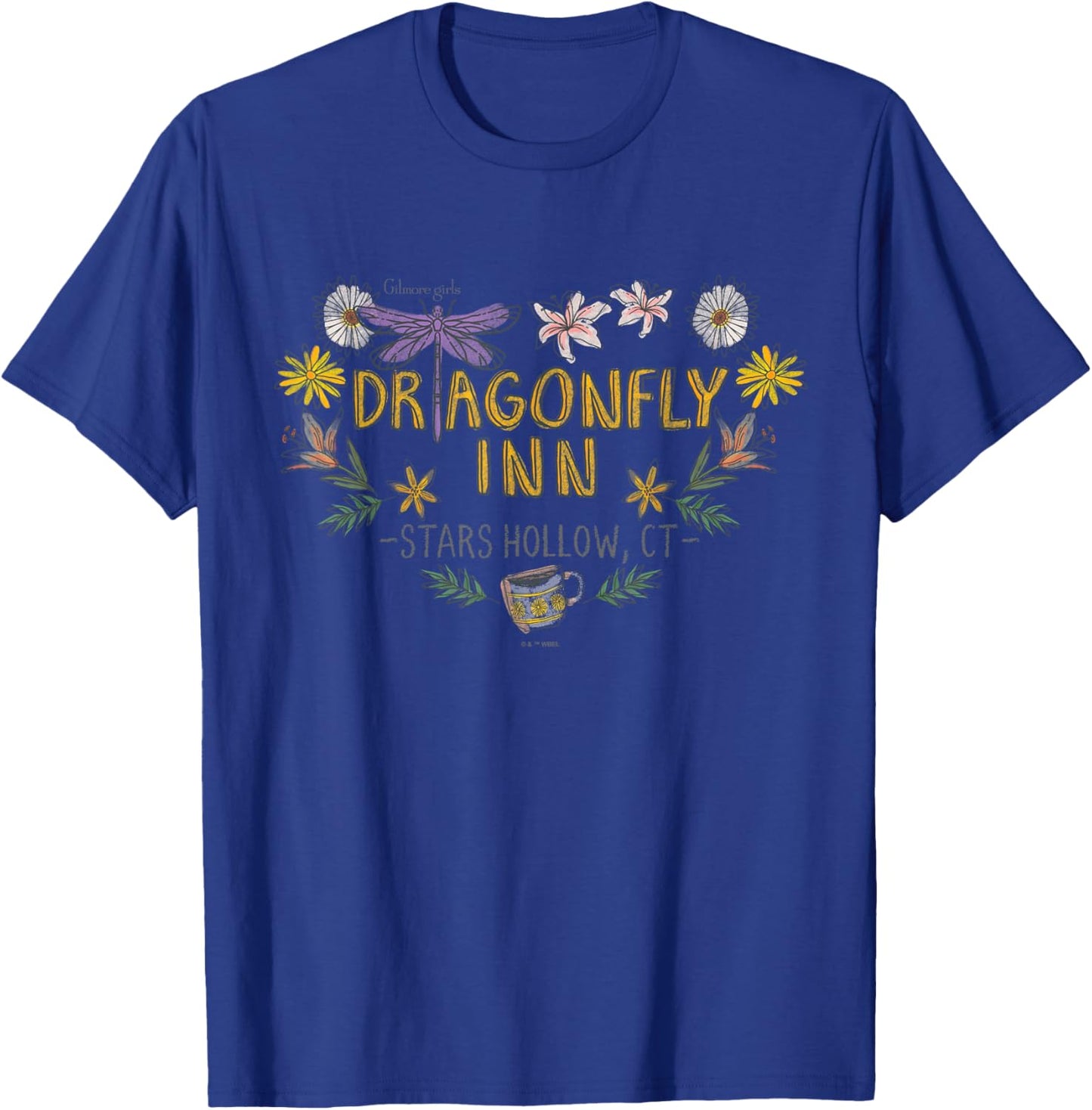 Gilmore Girls Dragon Fly Inn Chalk Floral Heart T-Shirt - T-Shirt | Royal
