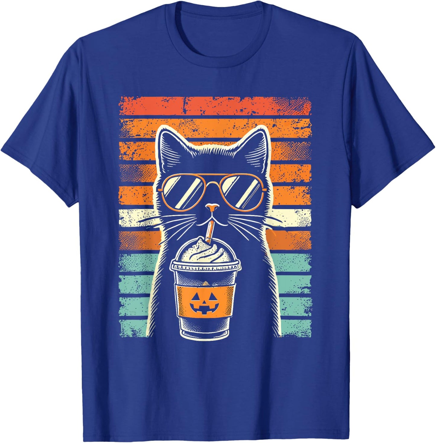 Trick or Treat Black Cat Hipster Funny Halloween Black Cat Women Kids T-Shirt - T-Shirt | Royal
