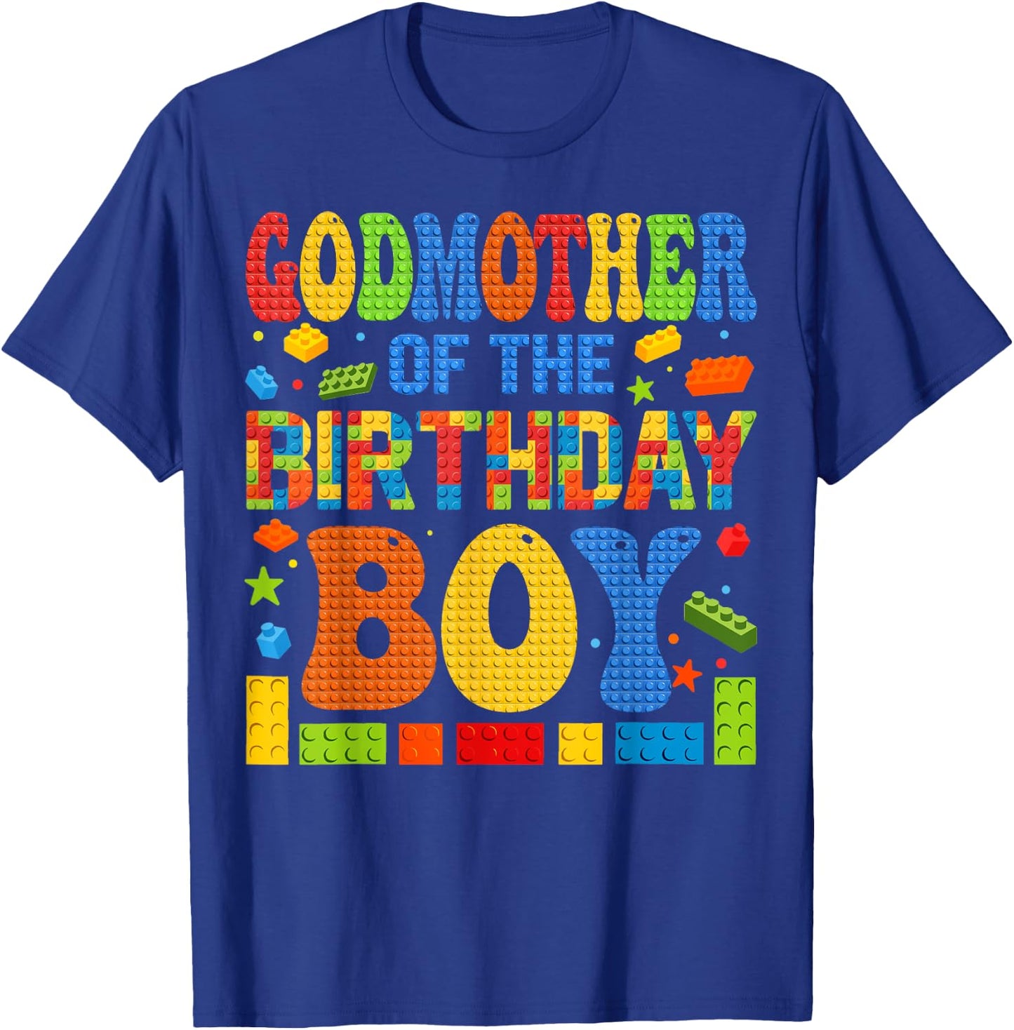 GodMother Of The Birthday Boy Building Block Birthday Party T-Shirt - T-Shirt | Royal