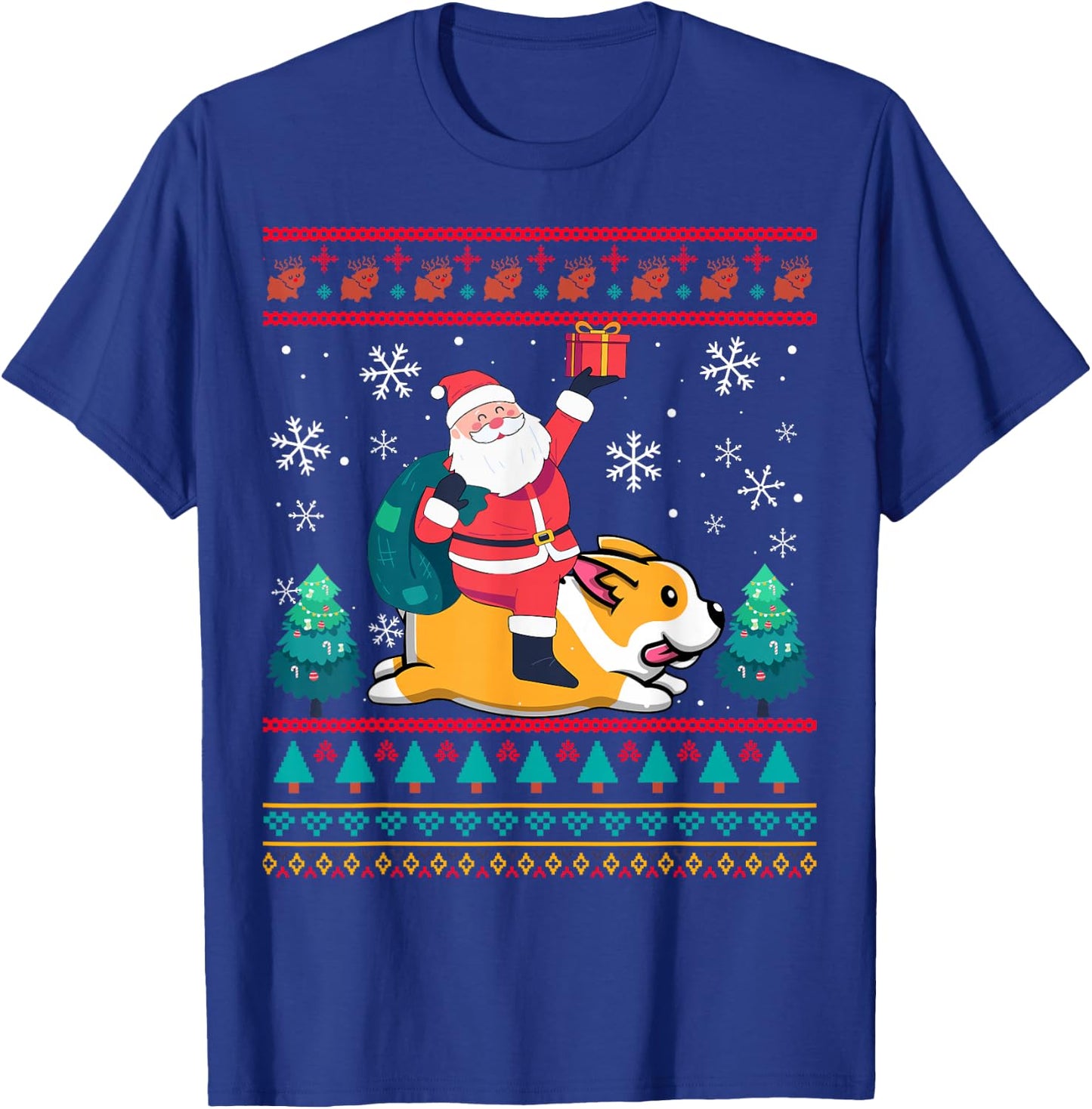 Xmas Sweater Ugly Santa Riding Corgi Dog Christmas Women Kids T-Shirt - T-Shirt | Royal