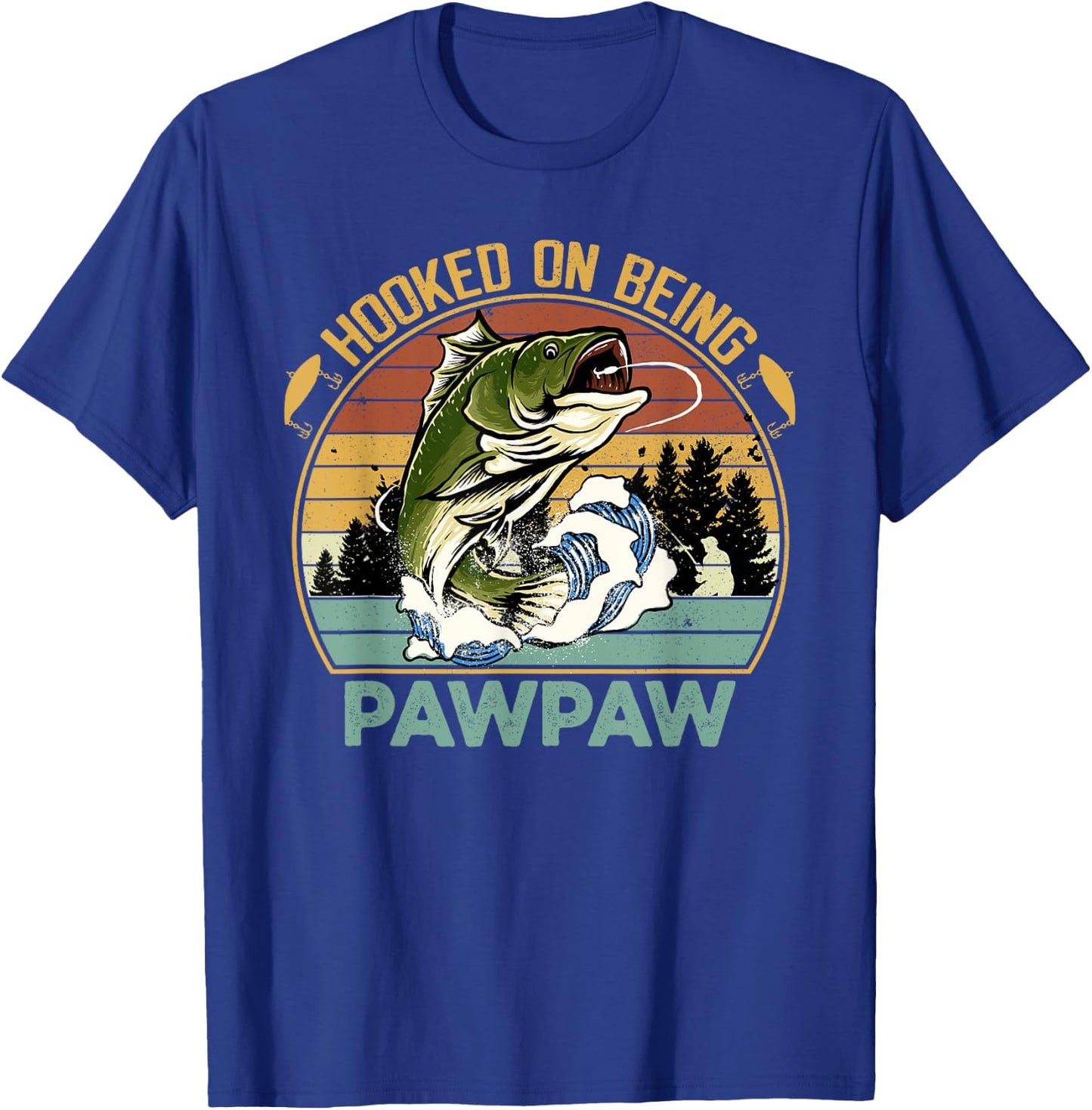 Vintage Hooked On Being Pawpaw Father's Day Fishing T-Shirt - T-Shirt | Royal