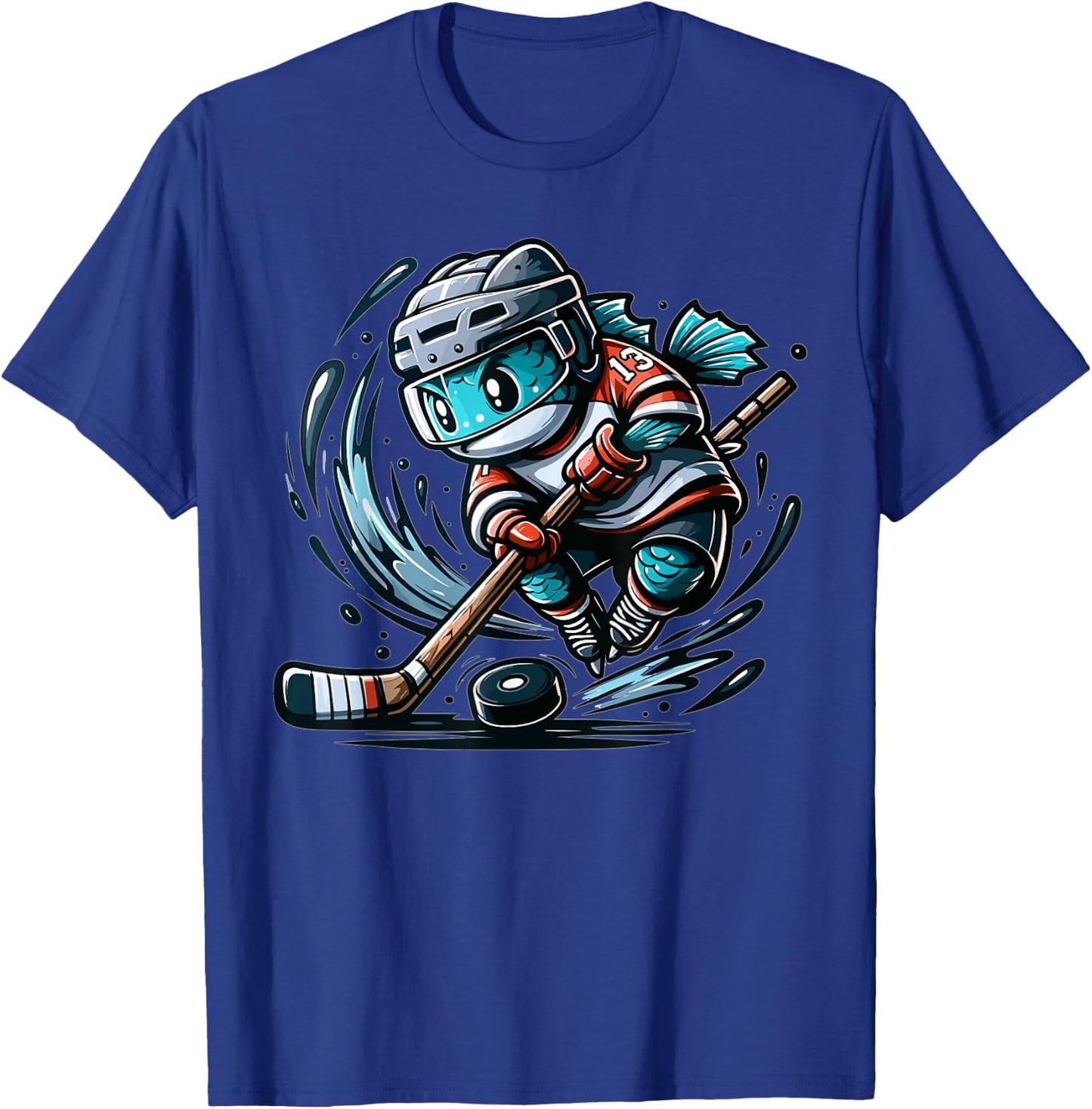 Funny Fishing Design, Fish Playing Hockey T-Shirt - T-Shirt | Royal