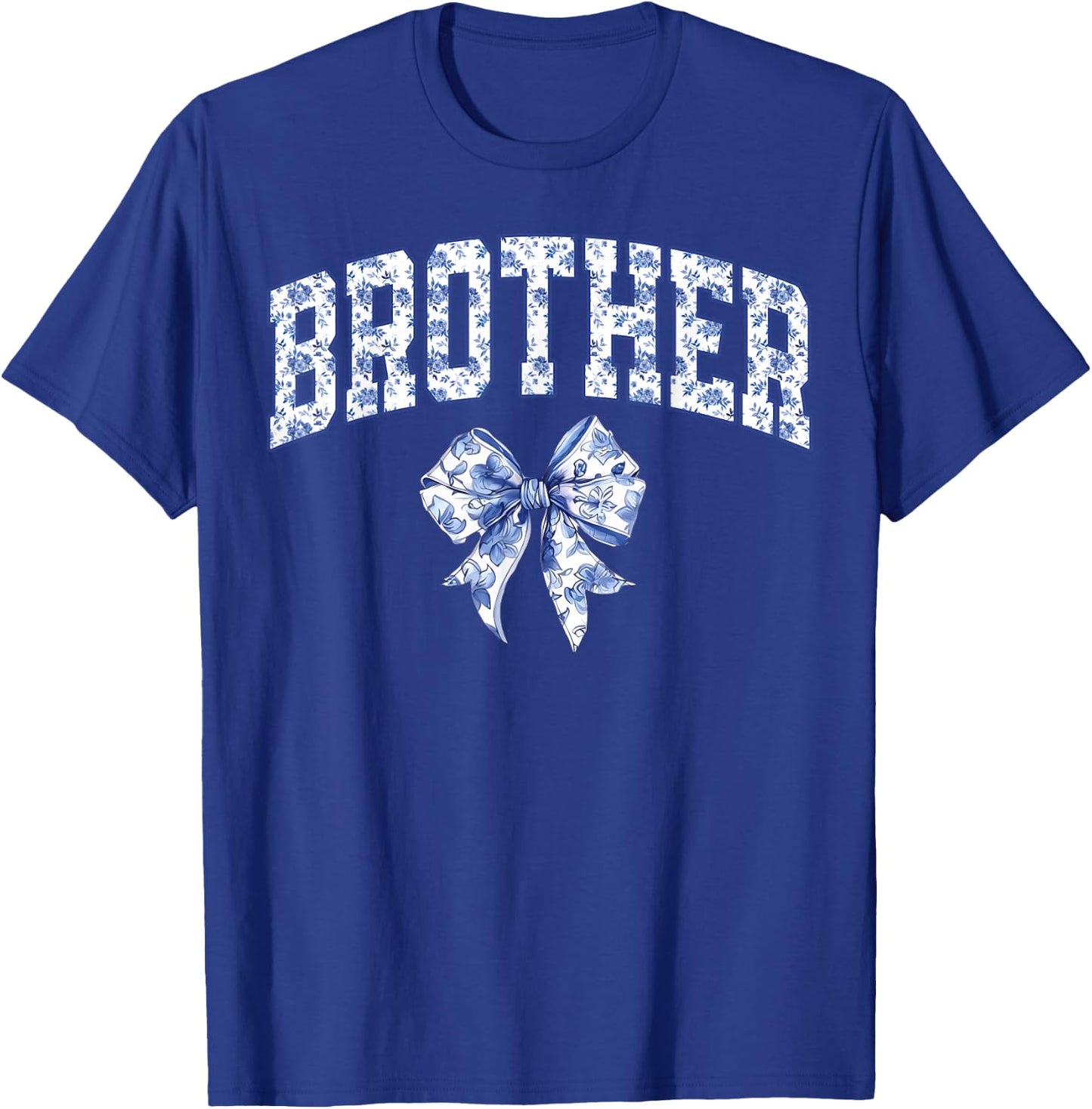 Brother Coquette Toile Blue Bow Floral Family Matching T-Shirt - T-Shirt | Royal