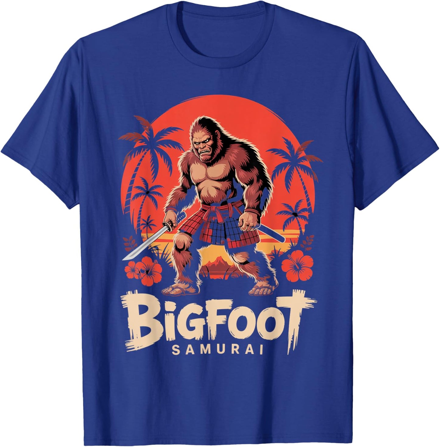 Samurai Bigfoot Ukiyo-e Art Japanese Vintage Graphic Funny T-Shirt - T-Shirt | Royal