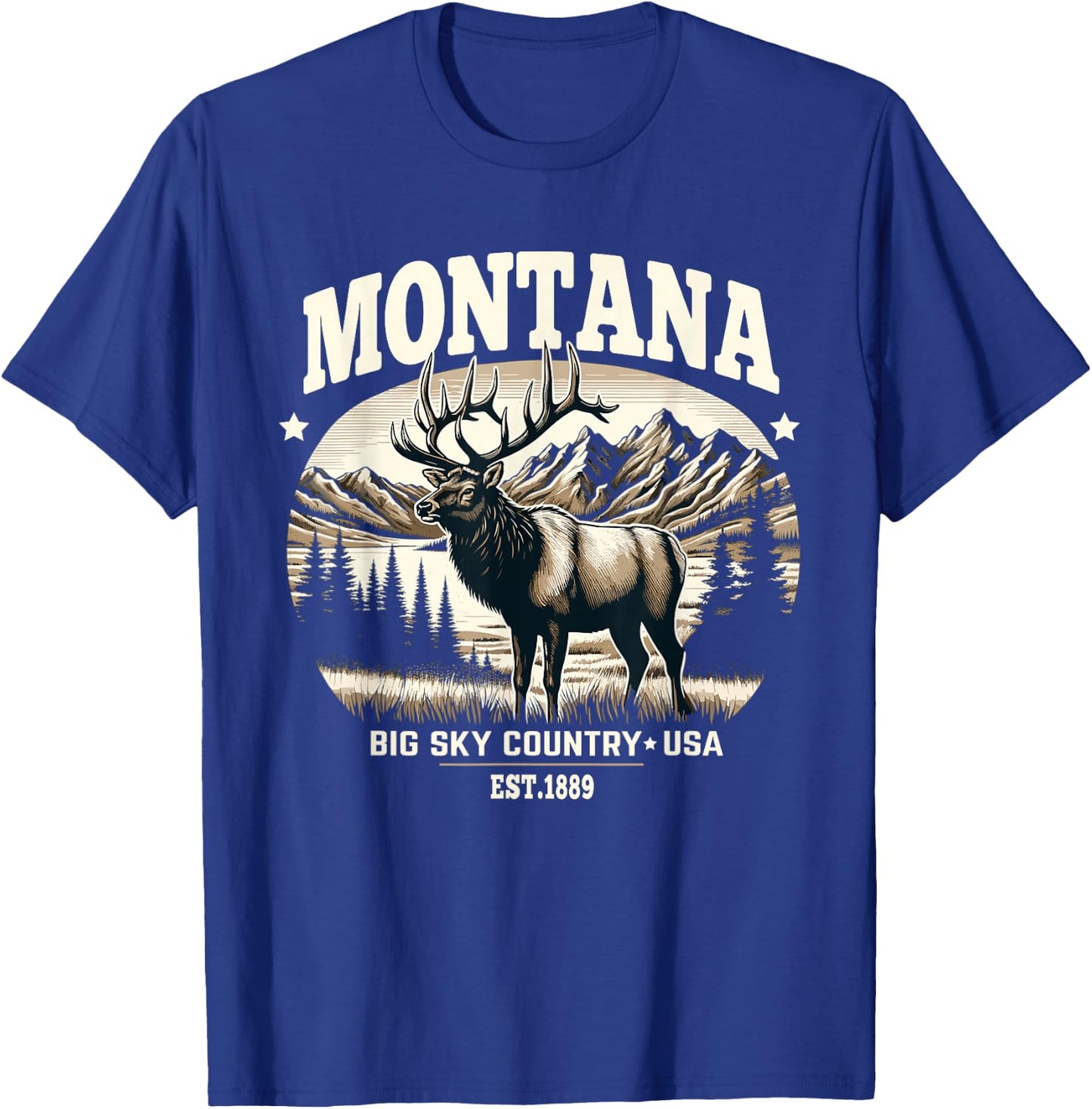 Montana Rocky Mountain Elk, Big Sky Country Design T-Shirt - T-Shirt | Royal