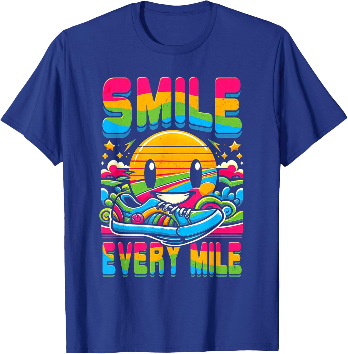 Hilarious Running Runner Smile Every Mile Graphic Saying T-Shirt - T-Shirt | Royal