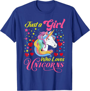 Funny Just a Girl Who Loves Unicorns Girls Women and Moms T-Shirt - T-Shirt | Royal