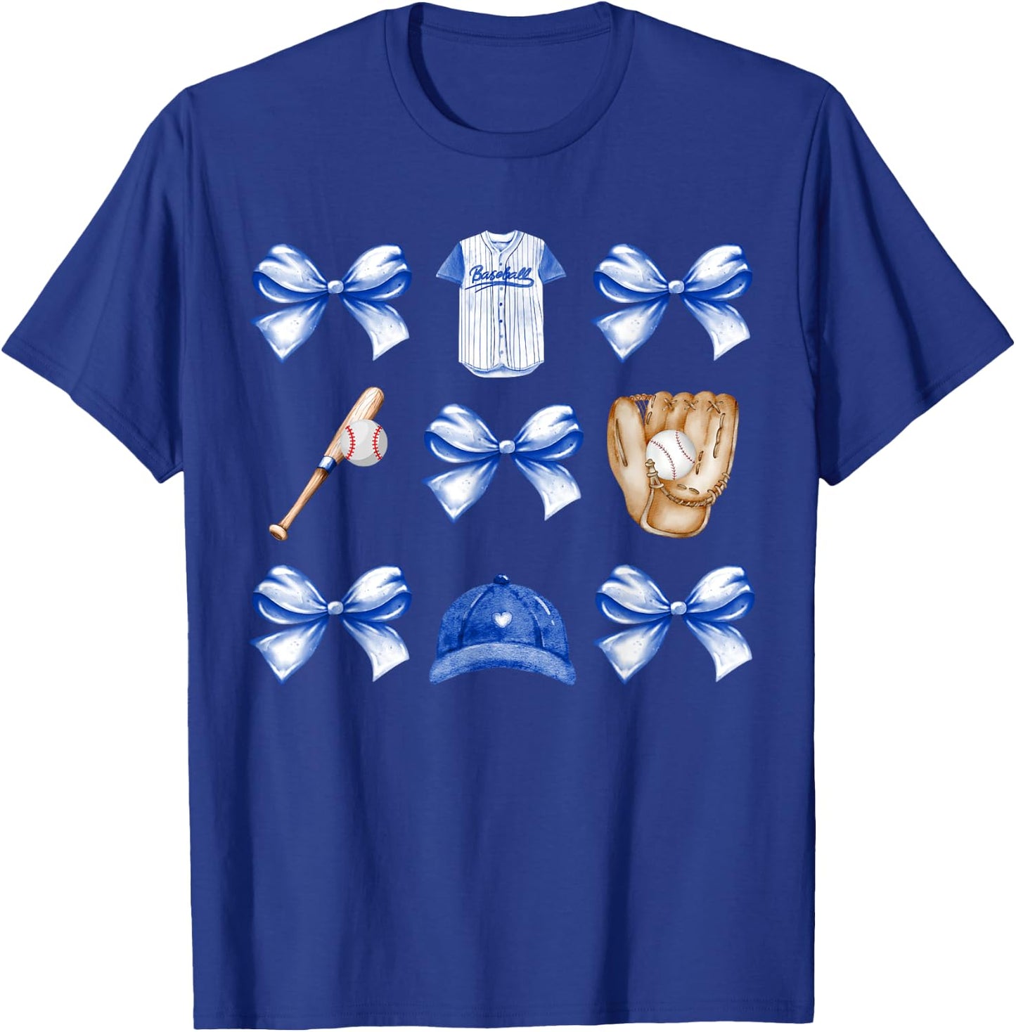 Baseball Game Day Blue Coquette Bow Baseball Mom Retro T-Shirt - T-Shirt | Royal