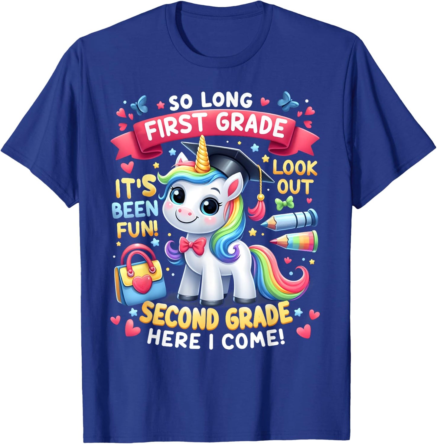So long First Grade Hello Second Grade Cute Unicorn Summer Men Women Girls Kids T-Shirt - T-Shirt | Royal