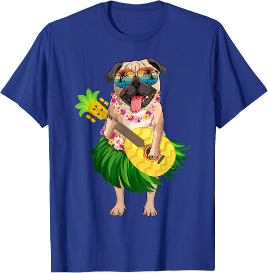 Hawaiian Pug Dog & Pineapple Ukulele Summer Vacation T-Shirt - T-Shirt | Royal