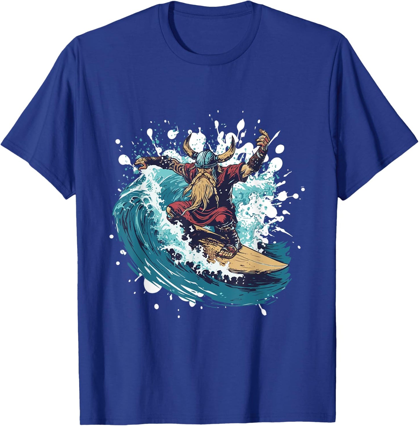 Viking On Surfboard | Odin Surfing T-Shirt - T-Shirt | Royal