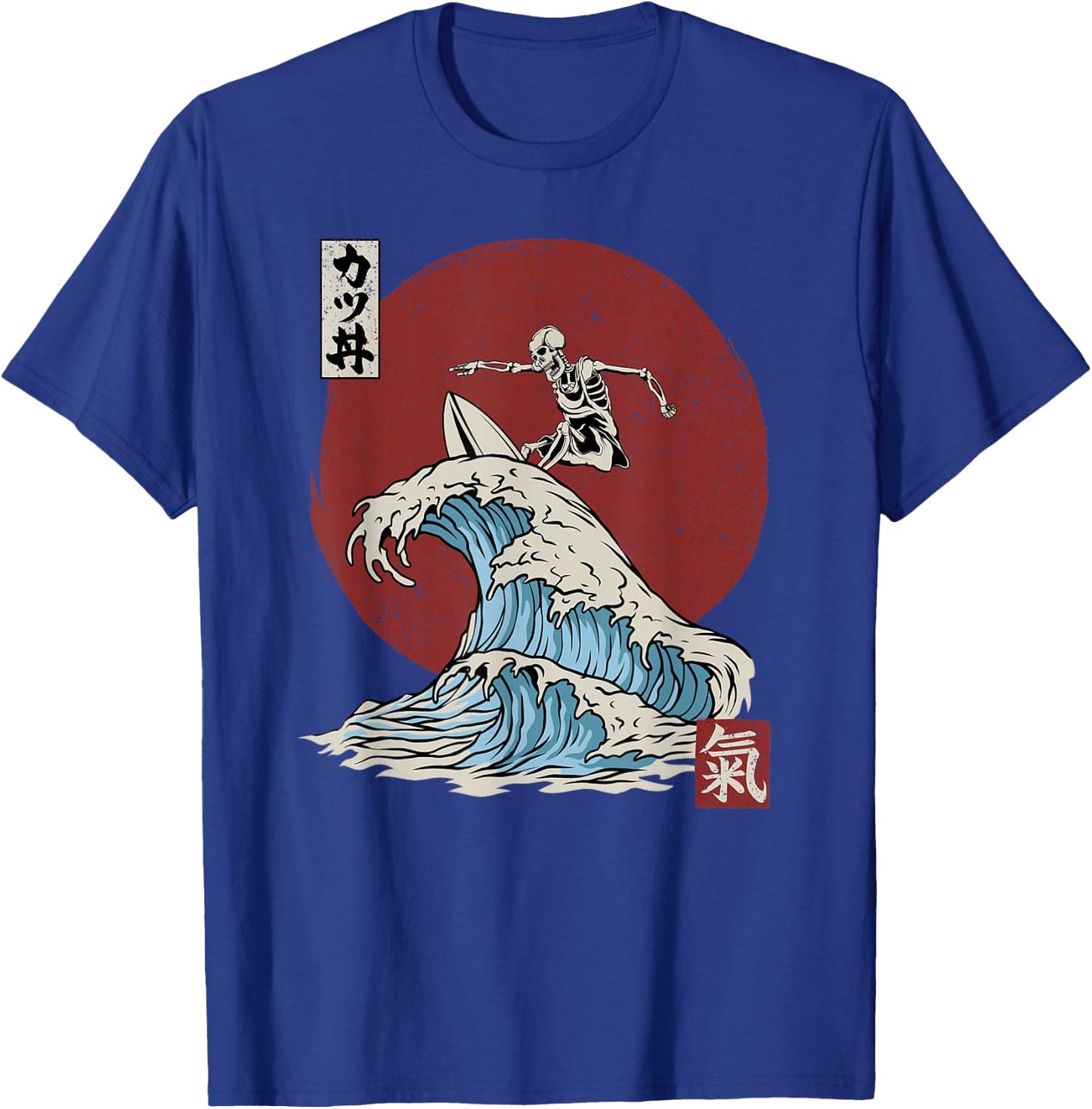 Skeleton Surfing The The Great Wave Off Kanagawa Japanese T-Shirt - T-Shirt | Royal