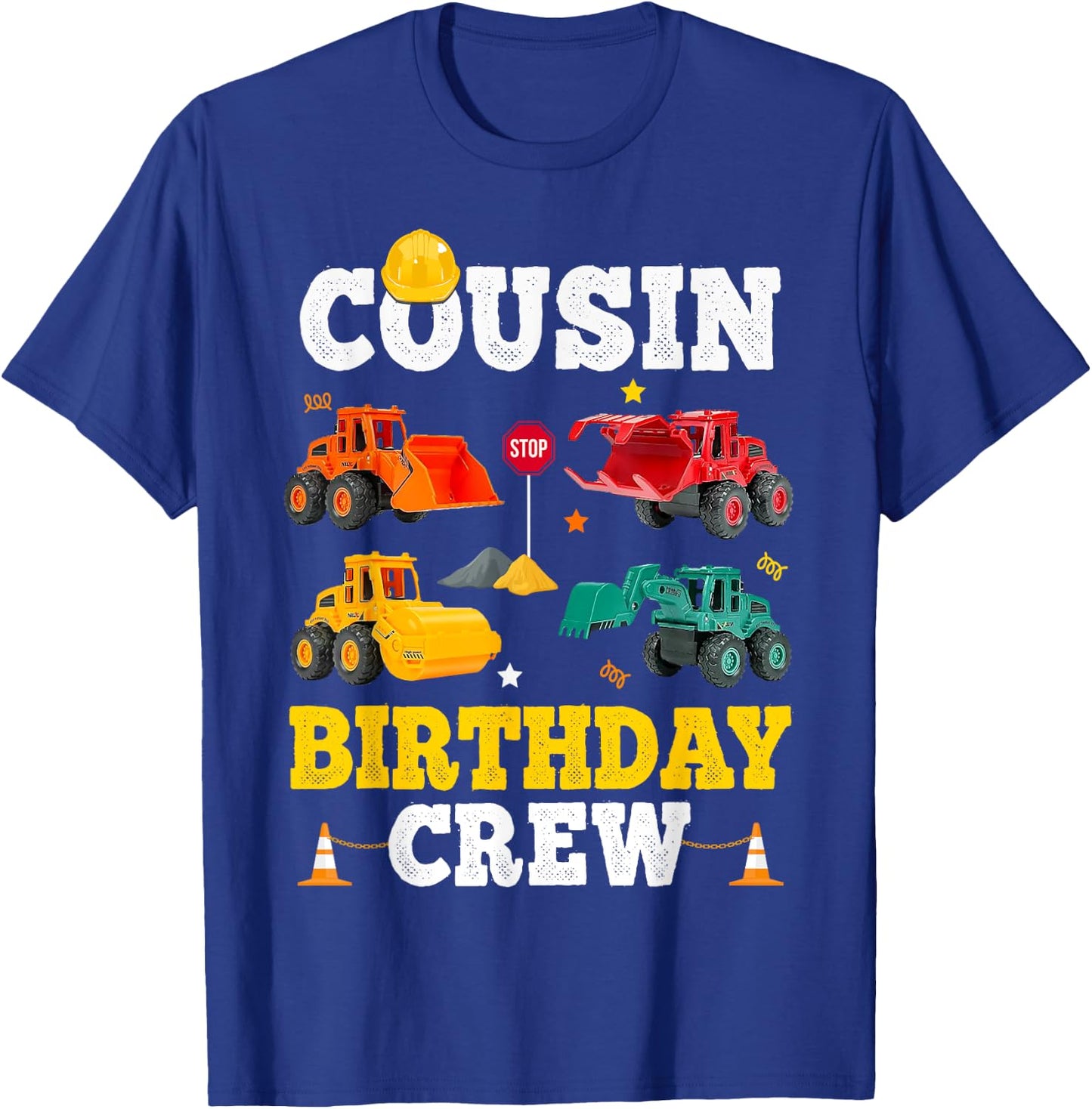 Cousin Birthday Crew Boy Construction Trucks Vehicles Kid T-Shirt - T-Shirt | Royal