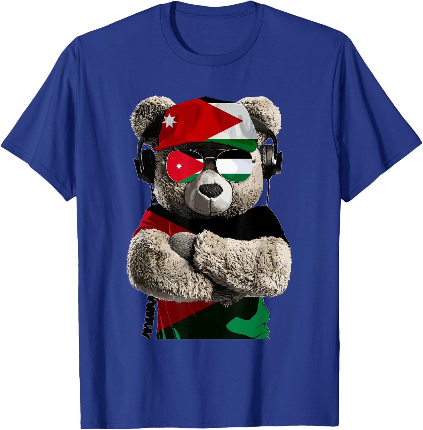 Jordanian Flag Bear Sunglasses Souvenirs Products Jordan T-Shirt - T-Shirt | Royal