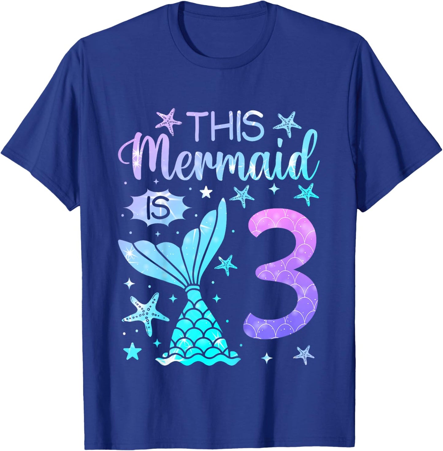 3rd Birthday Shirt Girl 3yr Three 3 Year Old Mermaid Bday T-Shirt - T-Shirt | Royal