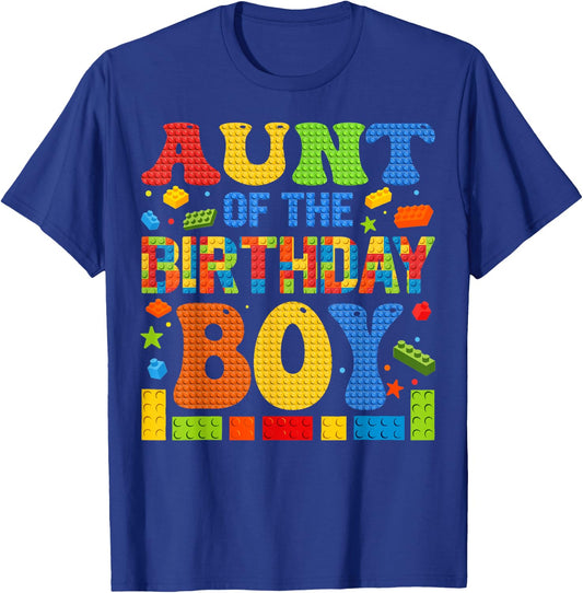 Aunt Of The Birthday Boy Building Block Birthday Party T-Shirt - T-Shirt | Royal