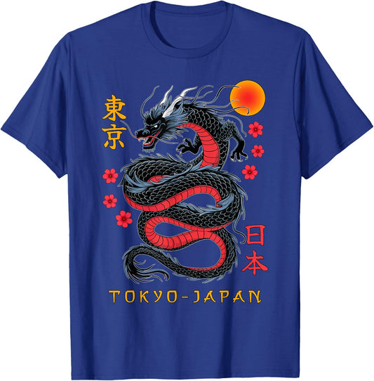 Japanese Dragon Tokyo Japan 80's Asian Mythical Anime Tattoo T-Shirt - T-Shirt | Royal