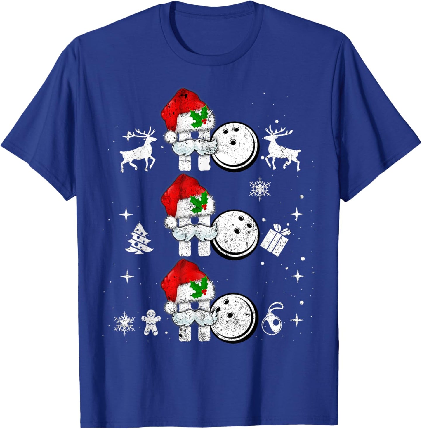 Christmas Bowling Ball Ho Ho Xmas Sports Reindeer Santa Hat T-Shirt - T-Shirt | Royal