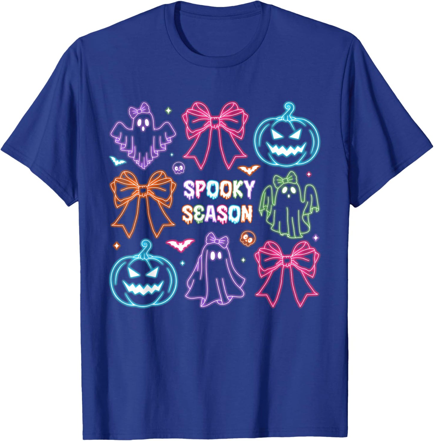 Spooky Season Cute Ghost Neon Halloween Neon Lights Costume T-Shirt - T-Shirt | Royal