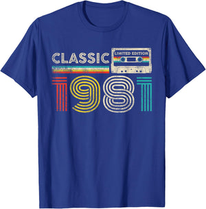 Classic 1981 Vintage 1981 Cassette Tape Men Women Birthday T-Shirt - T-Shirt | Royal