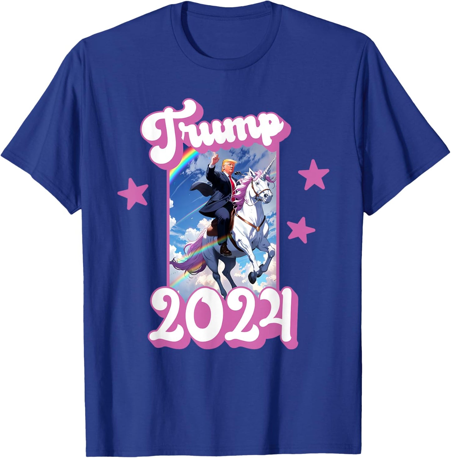 Funny Donald Trump Riding an Unicorn. Pink Trump 2024 Girl T-Shirt - T-Shirt | Royal