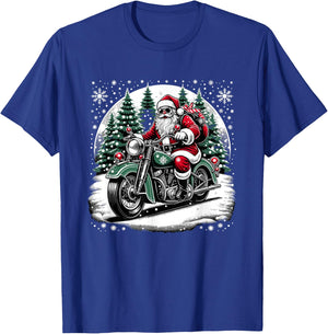 Santa Riding A Vintage Motorcycle Biker Santa Xmas T-Shirt - T-Shirt | Royal